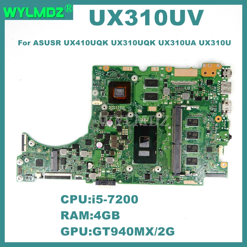 

UX310UV Motherboard For ASUS UX310UQK U3000U RX410U UX410UQK UX310UA UX410UV Laptop Mainboard with i5-7200 CPU GT940MX/2G GPU