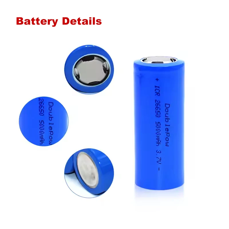 Doublepow 26650 Rechargeable Lithium Battery 3.7V 5000mAh for Handheld fan Flashlight Mining Lamp Wireless Microphone