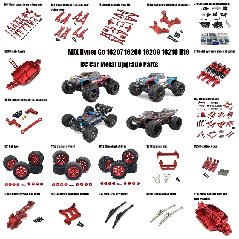 MJX Hyper Go 16207 16208 16209 16210 H16 RC Car Metal Steering Cup Upper Lower Swing Arm Set Shock Tower Bracket Upgrade Parts