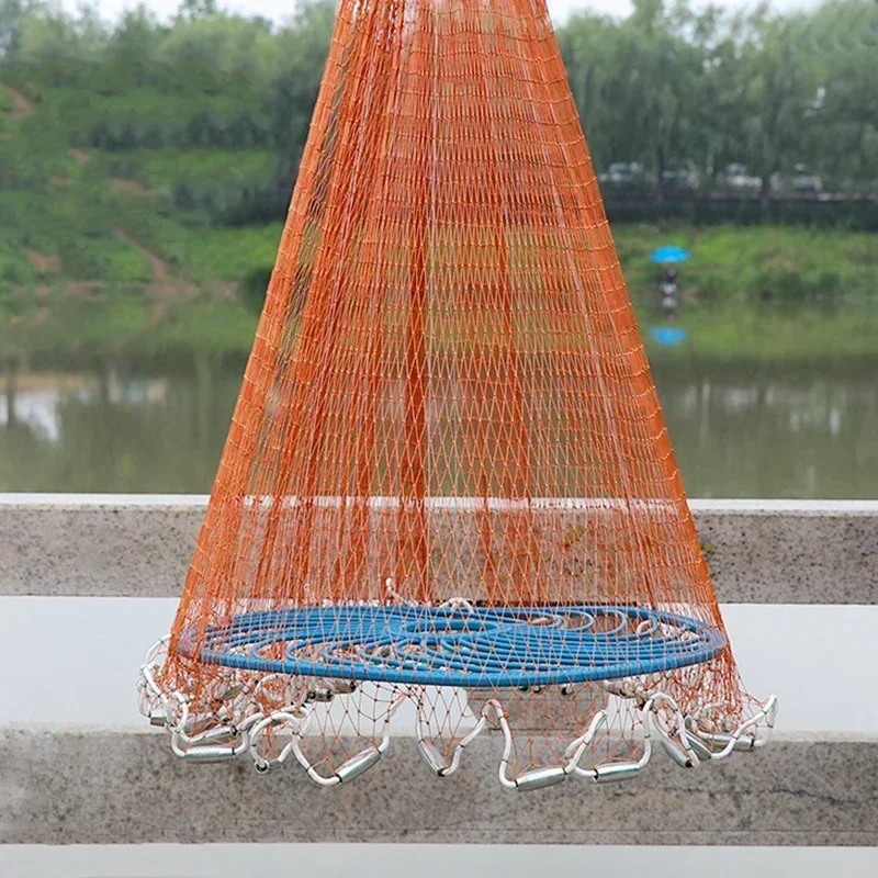 Lawaia Cast Network with Steel Pendant Braided Line Hand Throw Fishing Net with Big Plastic Blue Ring Network Outdoor New 2024