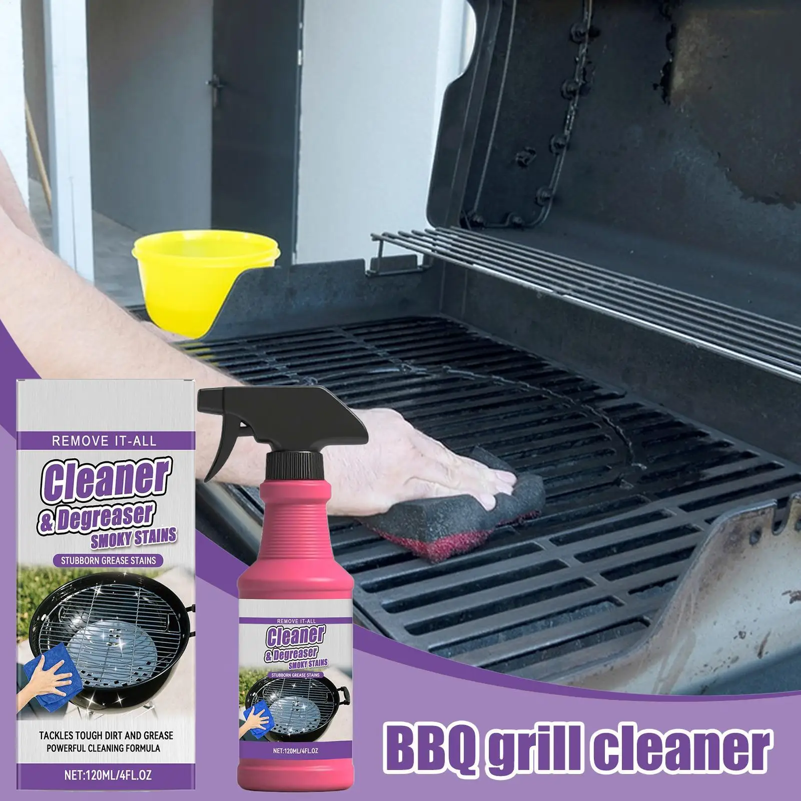BBQ Grill Cleaner Degreaser Spray Heavy Duty Stubborn Grease And Smoky Stain Remover For Outdoor Grill Oven Kitchen Cleaner
