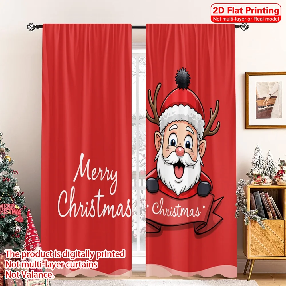 

2pcs 2D flat printing Merry Christmas Popular Drapes Merry Christmas Santa Claus_a Polyester Without Electricity 0 for Outdoor