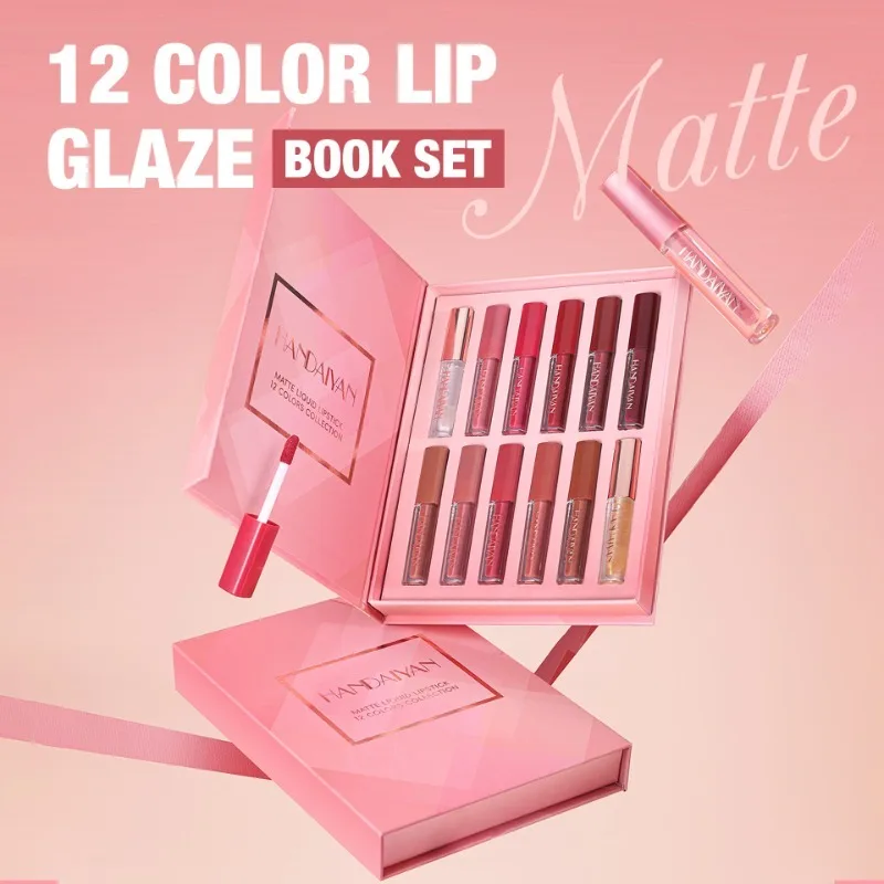 Conjunto de batom fosco à prova d'água, 12 peças, maquiagem para mulheres, sexy, vermelho, cosméticos de longa duração, maquiagem coreana, batom fosco