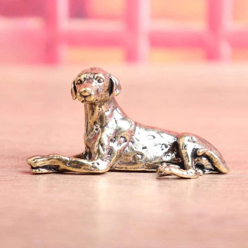 1 PC Brass Vintage Zodiac Dog Desk Ornament Dalmatian Lucky Dog Tea Pet Hand Piece Antique Copper Animal Collectible Home Decor
