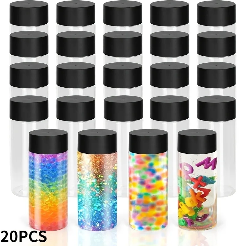 20pcs Clear Plastic Empty Bottles with Caps 200ml Reusable Leak-Proof Jar Container Suitable for Sensory Crafts and Party Favors