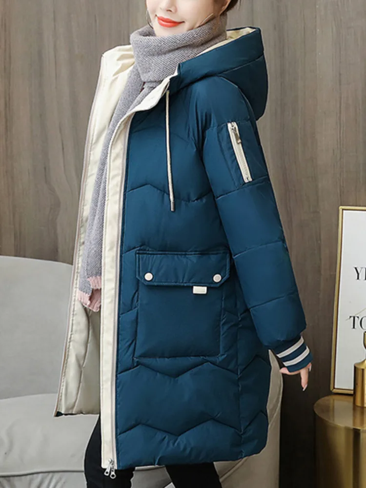 2023 Winter Women Jacket Coats Long Parkas Female Down Cotton Hooded Overcoat Thick Warm Jackets Windproof Casual Student Coat