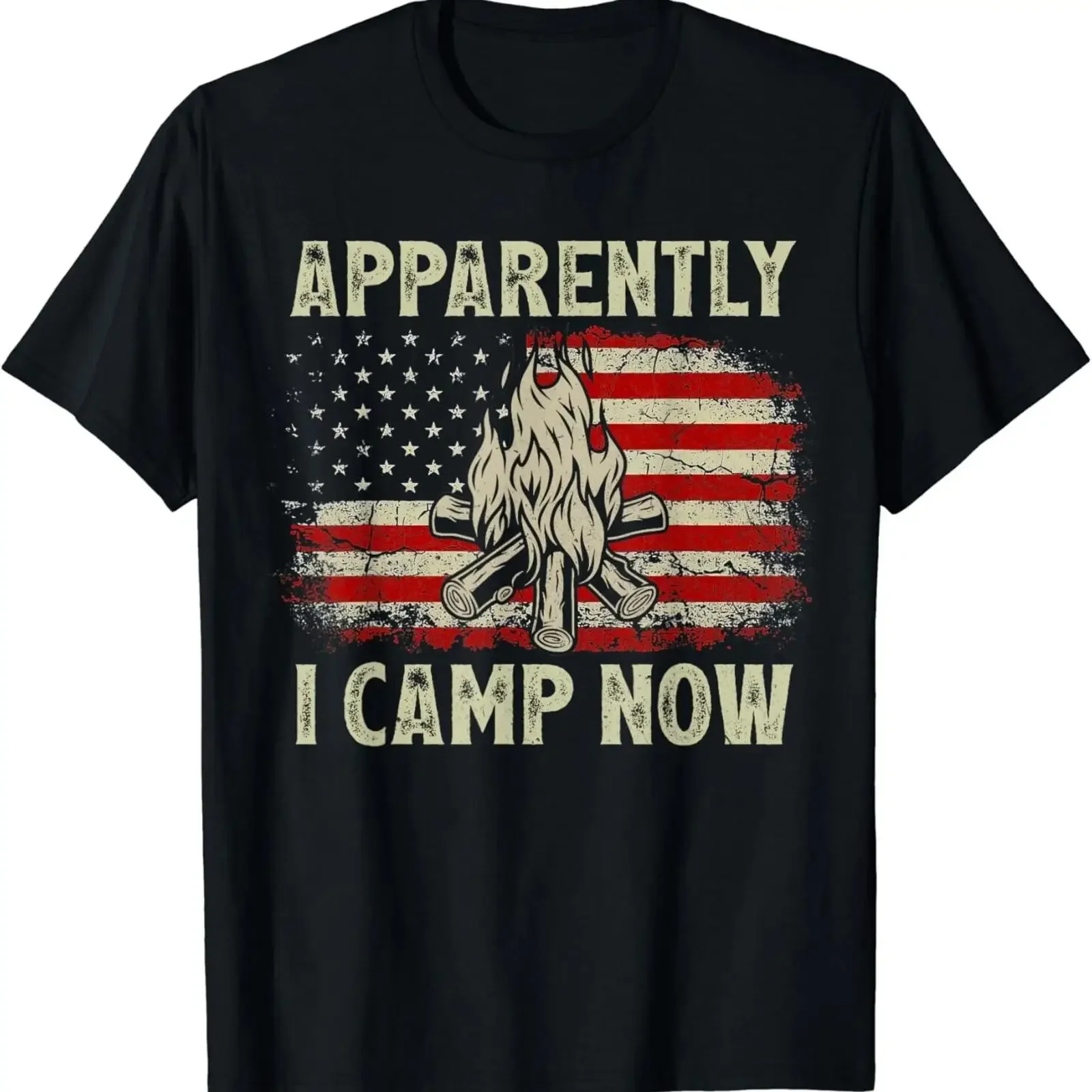 Apparently I Camp Now Vintage Funny Camping USA FLag T Shirt vintage Washed homme designer clothes Stylish Versatile Soft