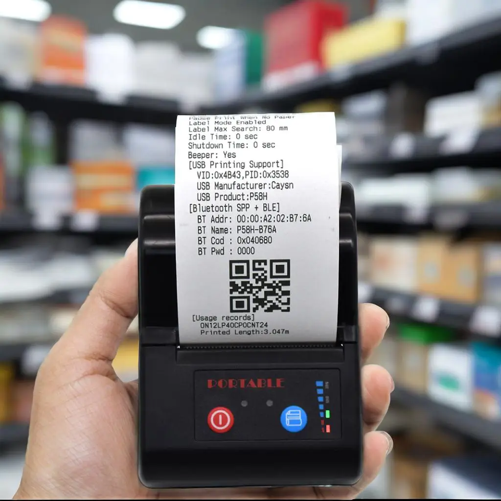 58mm Portable Mini Thermal Receipt Label Barcode Printers Wireless Bluetooth Invoice Printer with Rechargeable Battery
