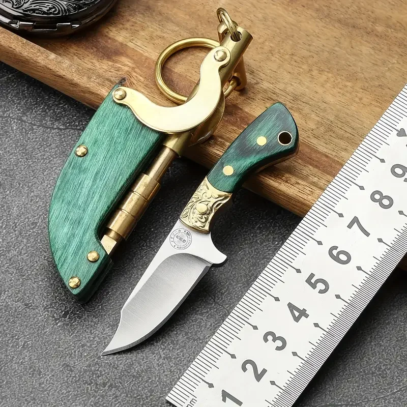 1PC Wooden handle manual knife, fruit small knife, barbecue, hand-held meat small knife, keychain pendant knife, self-defense