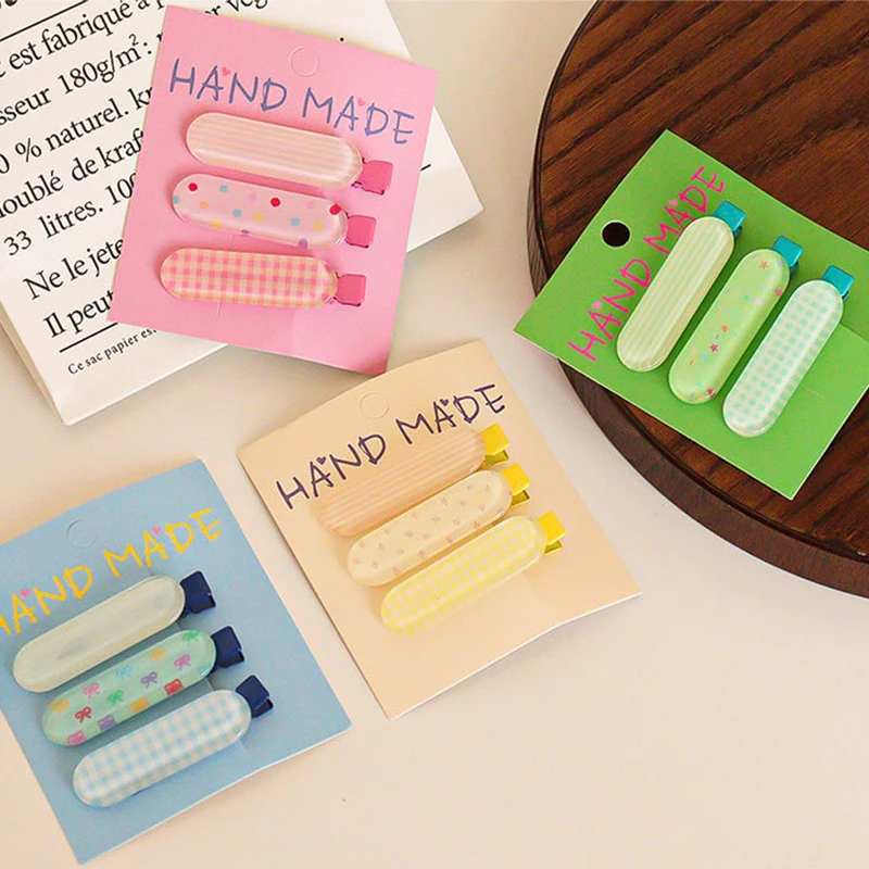 Jepit Rambut Bayi Perempuan Warna Permen 3 Buah/Set Jepit Rambut Anak-anak Putri Kotak-kotak Titik Pita Lucu Jepit Rambut Hiasan Kepala Manis Aksesori Rambut Anak