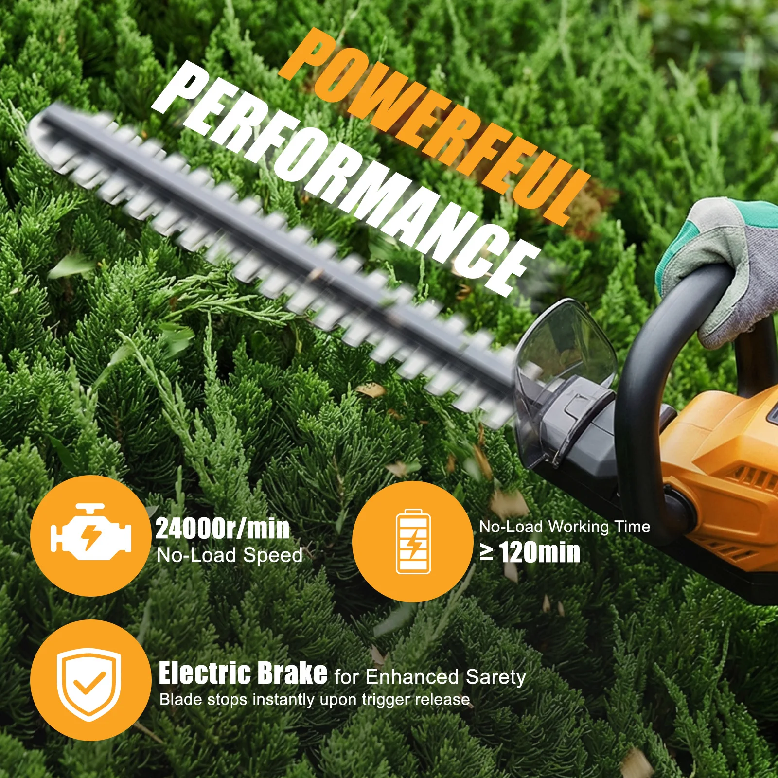 22-Inch Cordless Hedge Trimmer Lawn Mower –24000r/min Portable Hedge Cutter with 4000mAh Batteries for Lawn Garden Yard Tools