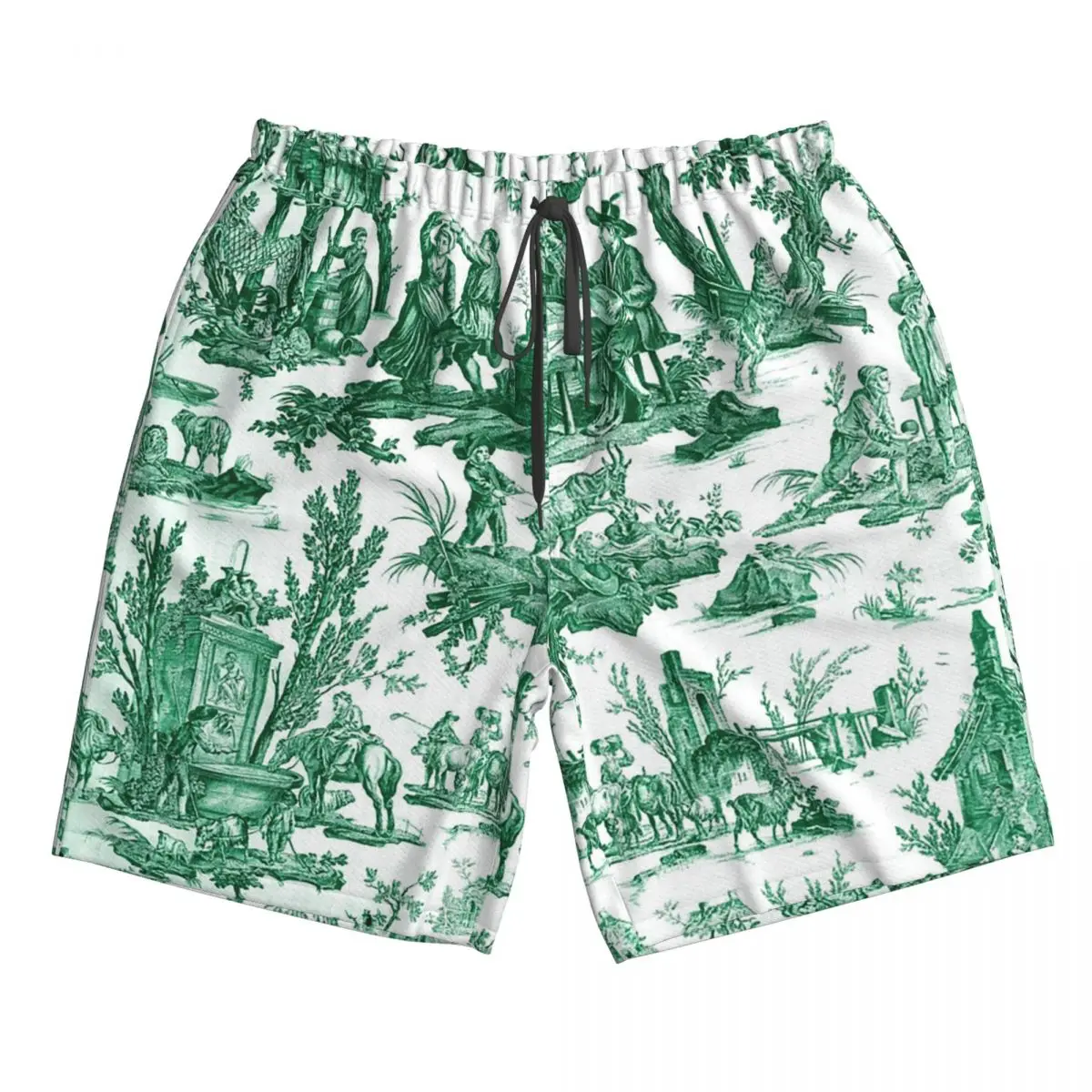 

Vintage French Toile De Jouy Motif Trunks Beach Board Shorts Casual Quick Dry Swim Summer Men Pants
