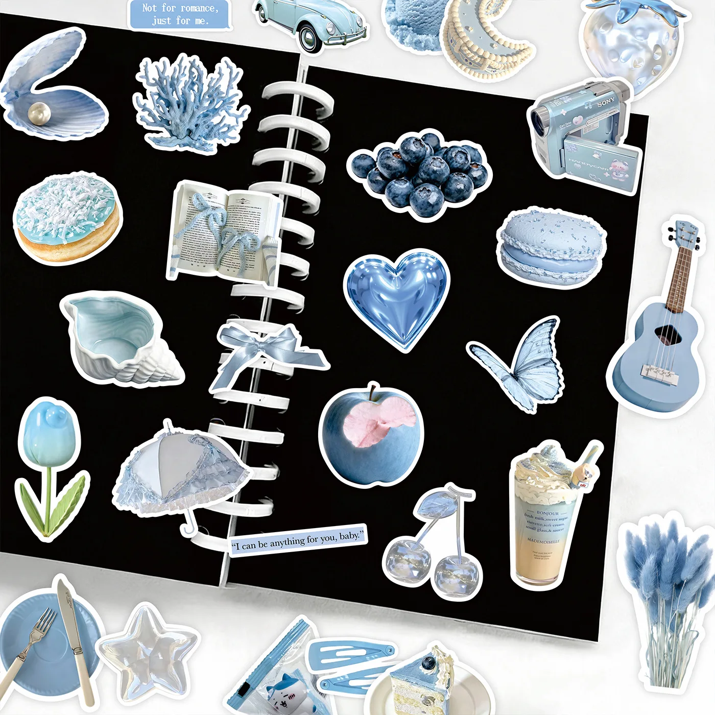 100Pcs Light Blue Aesthetic Small Things Stickers INS Style Decals for Scrapbooking Journal Notebook Phone Case DIY Decor