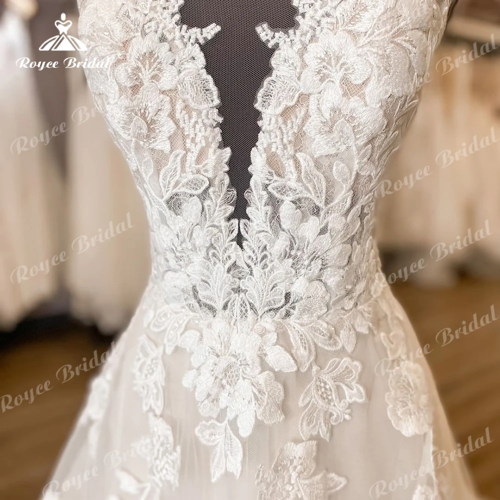 Roycebridal 여성용 샴페인 웨딩 드레스, A 라인 민소매 플리츠, 정장 신부 가운, Brautkleid 주문 제작