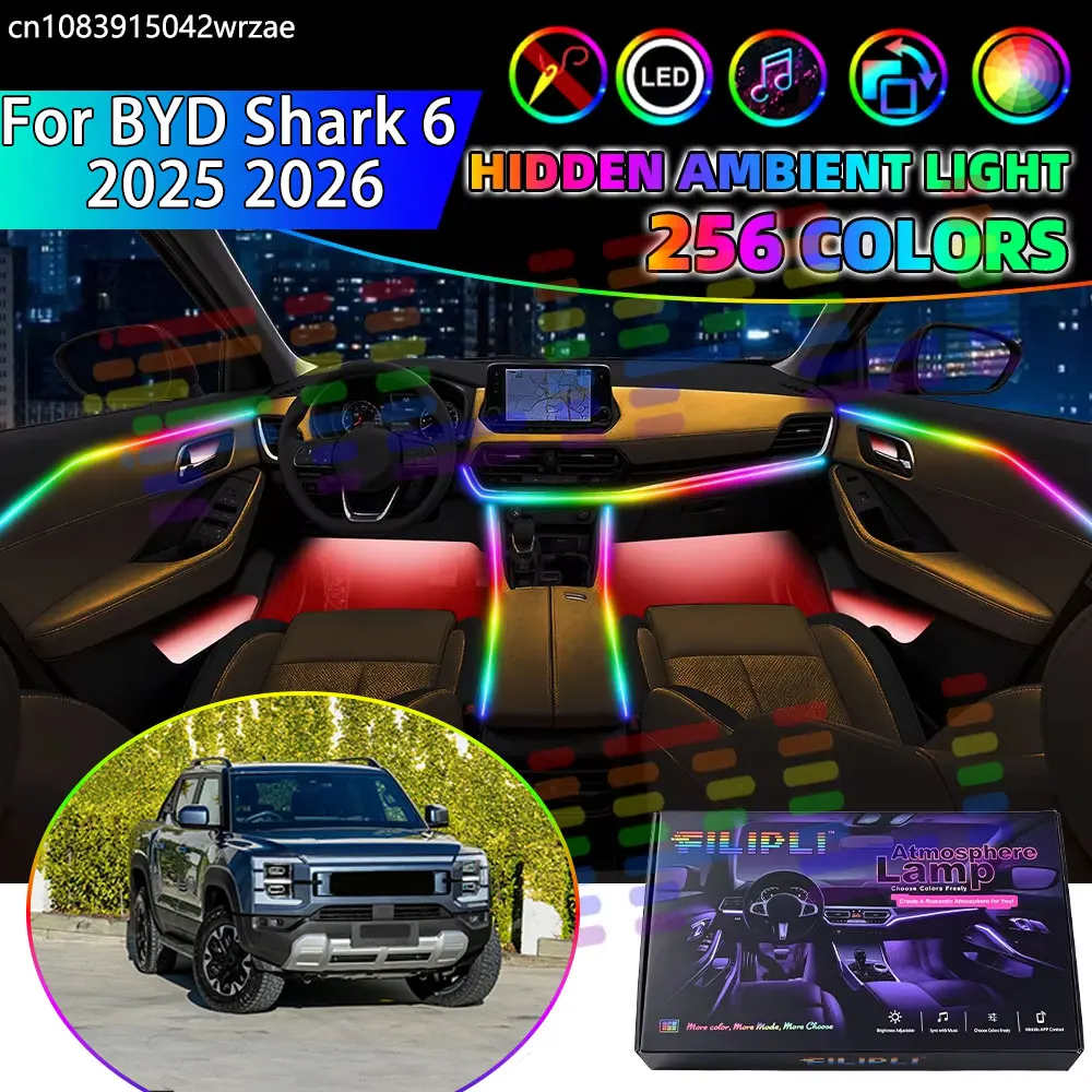 For BYD Shark 6 2025 2026 RGB Car Interior Ambient Lights Strips Breathing Lighting Kit App Control LED strips Auto Accessories