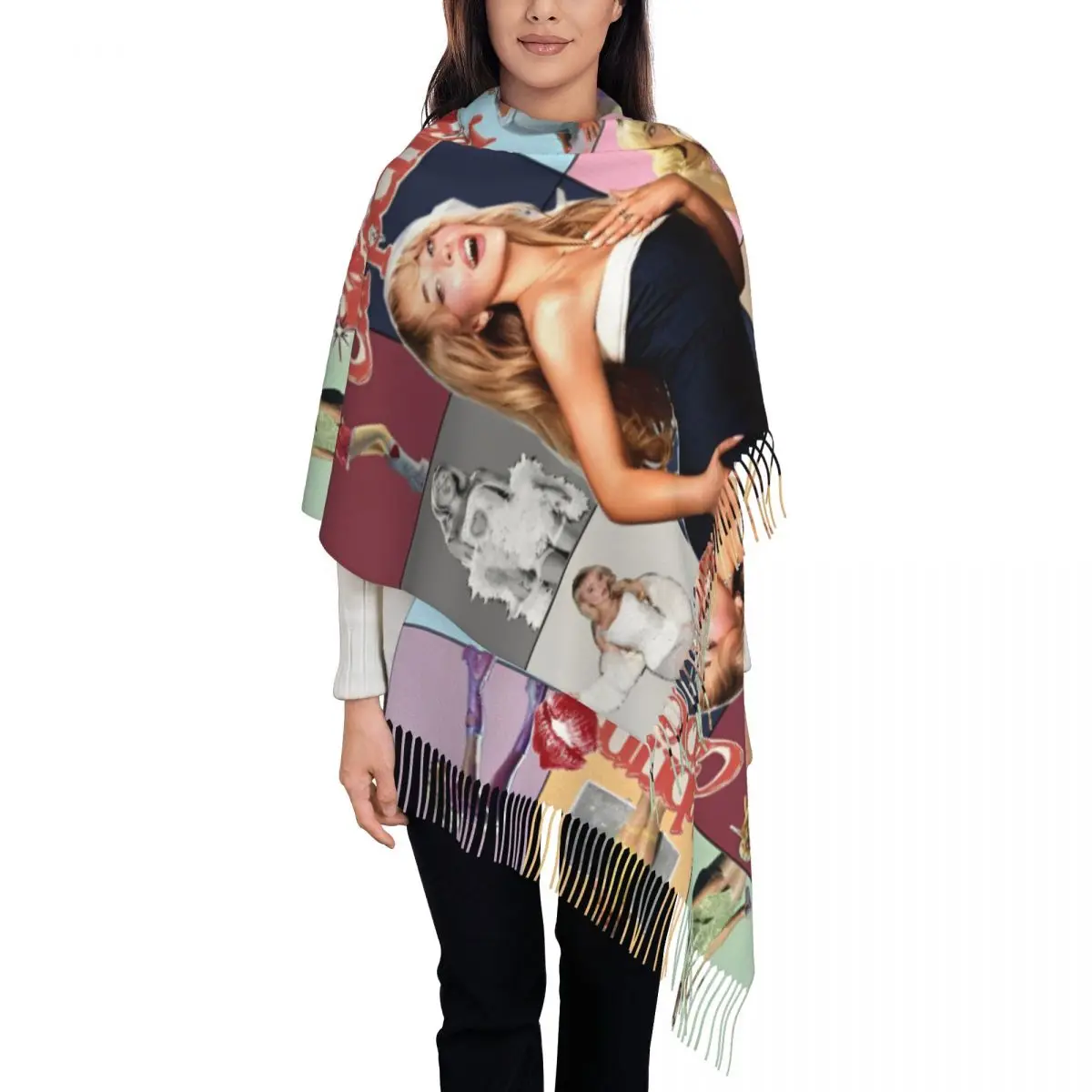 Womens Scarf with Tassel Sabrina Carpenter Collage Large Winter Warm Shawl Wrap Music Gifts Pashmina Scarves