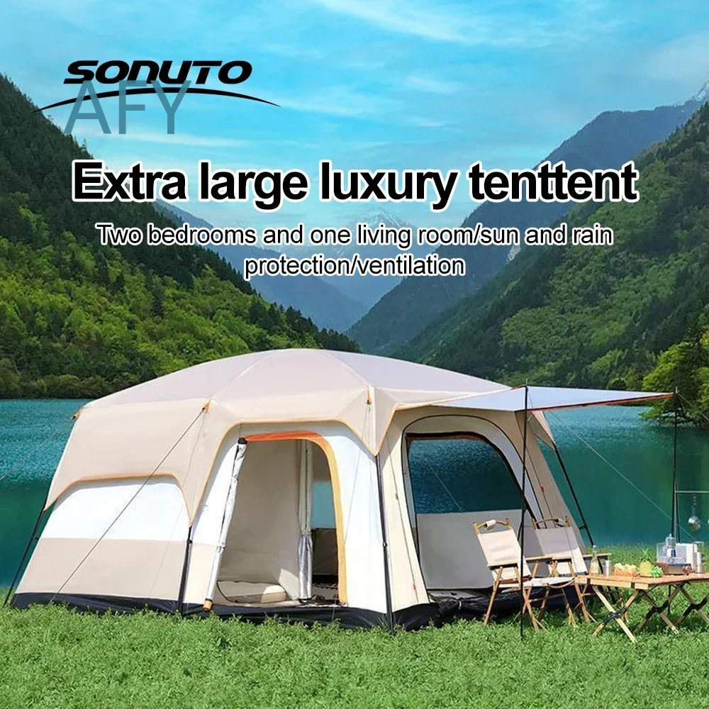 10 Person Camping Tent for 210D Oxford Fabric Waterproof Windproof Sun Protection 3 Season Lightweight 2 Room 1 Living Room