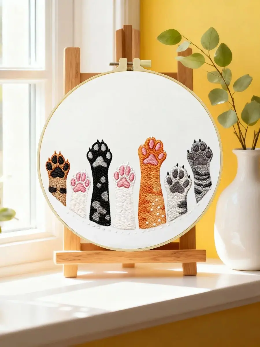 1 Stück 20X20CM/15X15CM 7,87/6,3 Zoll Katzen-Stickerei-Starter-Kit DIY-Kit DIY-Stickerei-Set Handarbeiten Nähkunst Heimdekoration – Detail 6