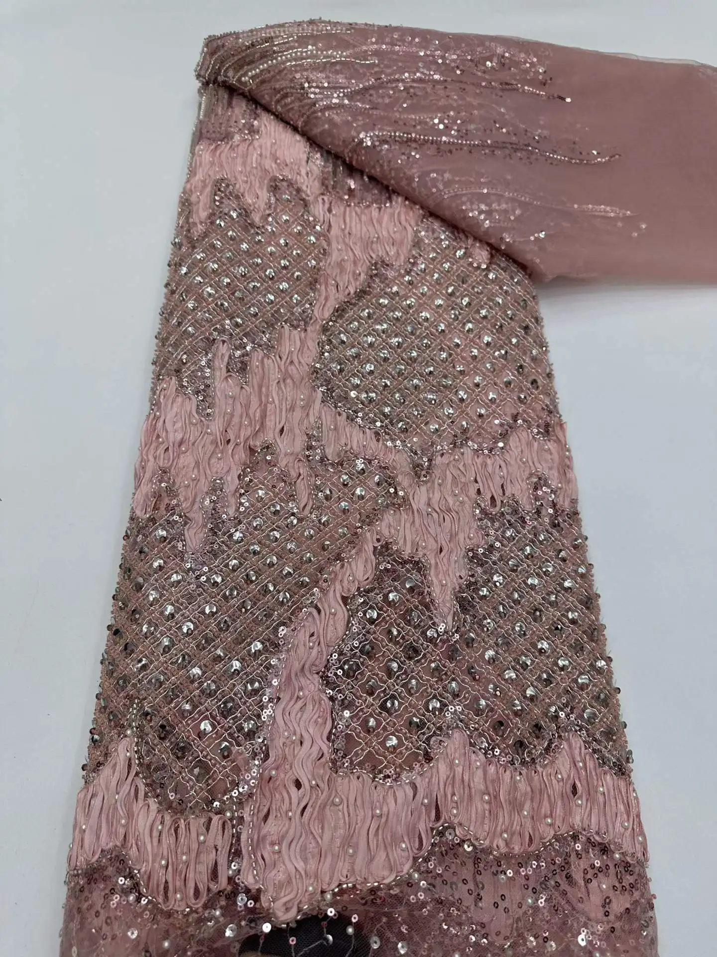 

Luxury Nigeria African 3d Beaded Lace Fabric 2026 High Quality Sequins Embroidery African French Lace Fabric For Dress