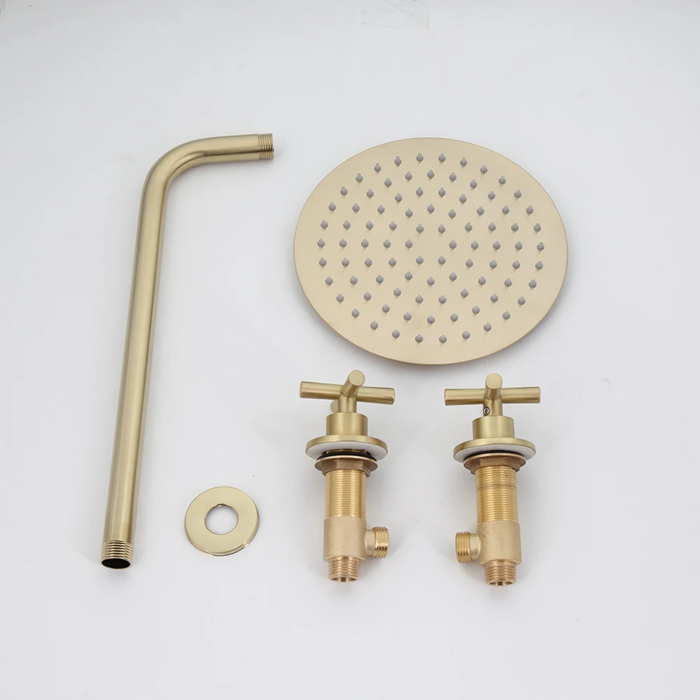 KEMAIDI Brush Gold Bathtub Shower Faucet Set Bathroom Rainfall Shower Systerm Wall Mounted Dual Handle Mixer Faucets Tap