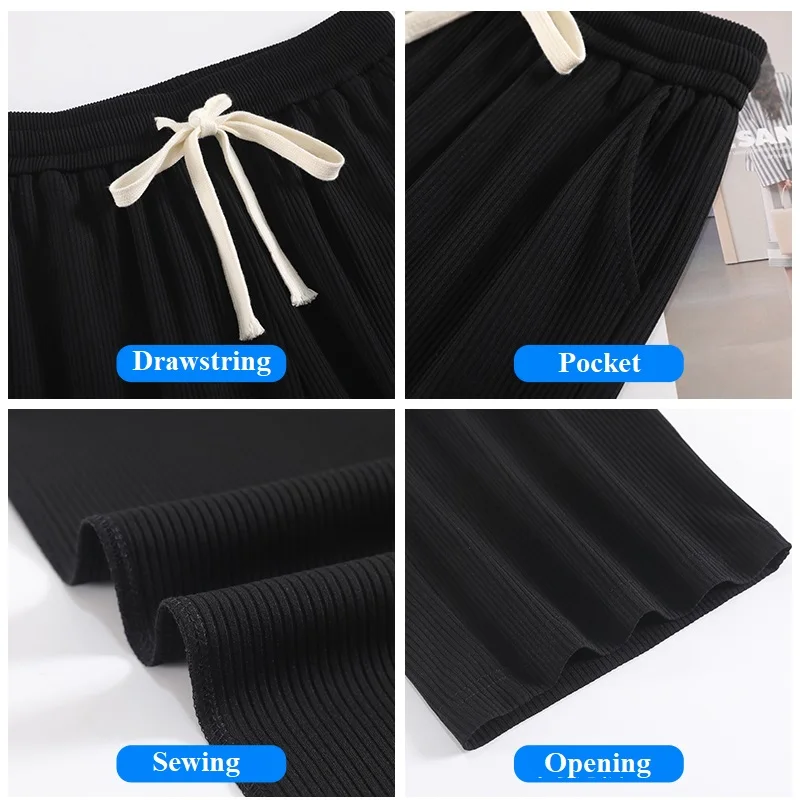 Women Capris Traf Straight Loose Wide Leg Short Pants High Waisted Casual Sweatpants Solid Trousers Y2K Summer Korean Fashion