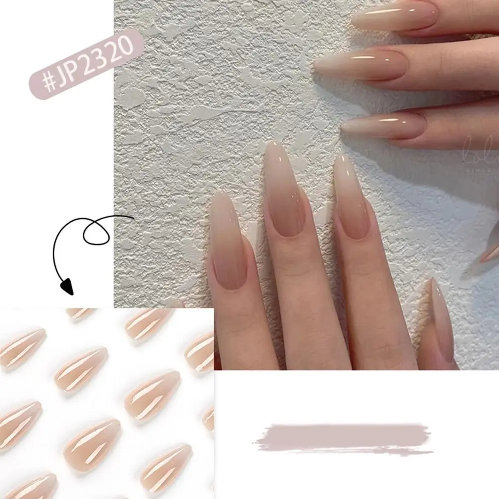 24pcs Manicure Press on Nails Gradient Fake Nials French False Nails Long Almond Simple