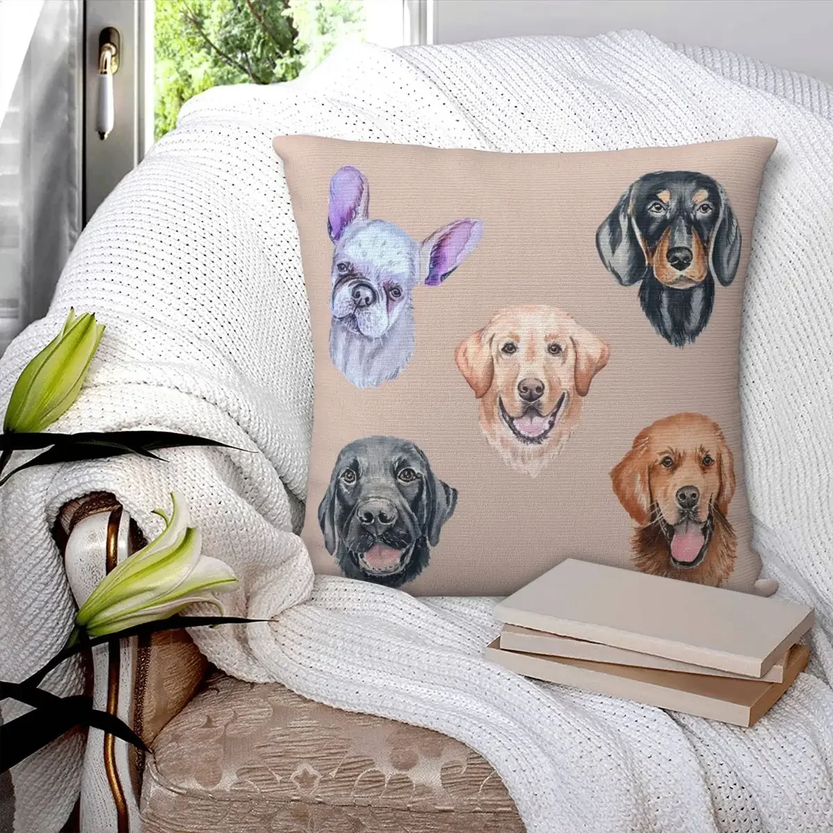 Five Amazing Dogs Pillowcase Polyester Pillows Cover Cushion Comfort Throw Pillow Sofa Decorative Cushions Used for Home Bedroom