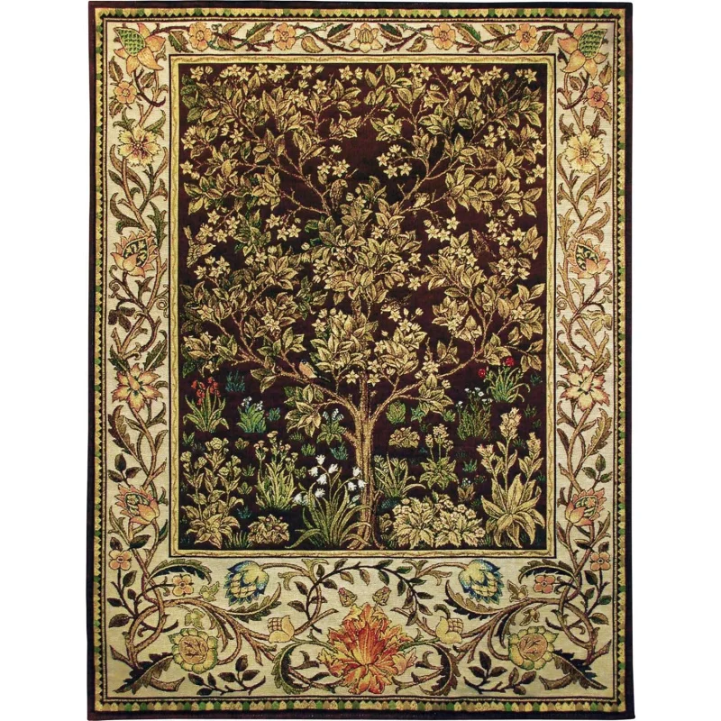 William Morris Tree of Life Umber Arts And Crafts Style Woven Tapestry Wall Art Hanging Ornate Spiral Design Home Decor