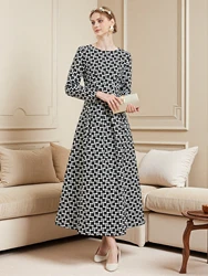DEVCHATA Luxury Women Vintage Gold Thread Jacquard Long Sleeve Dress Fashion Spring Autumn Floral Ladies Party dresses Clothing