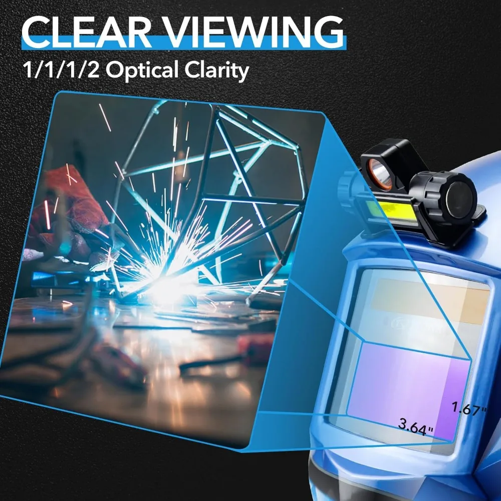 خوذة لحام ذات سواد تلقائي مع ضوء، لون حقيقي 1/1/1/2 وضوح، ظل 9-13، تتضمن قفازات #2