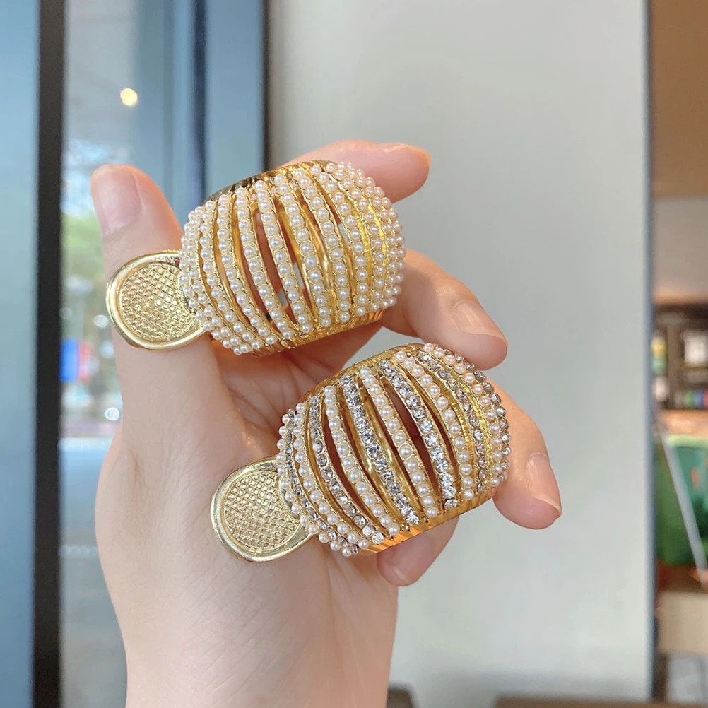 

Заколка для хвоста с жемчугом и стразами, металлический держатель для высокого хвоста, декоративная заколка для волос для женщин, густые длинные волосы, повседневная одежда