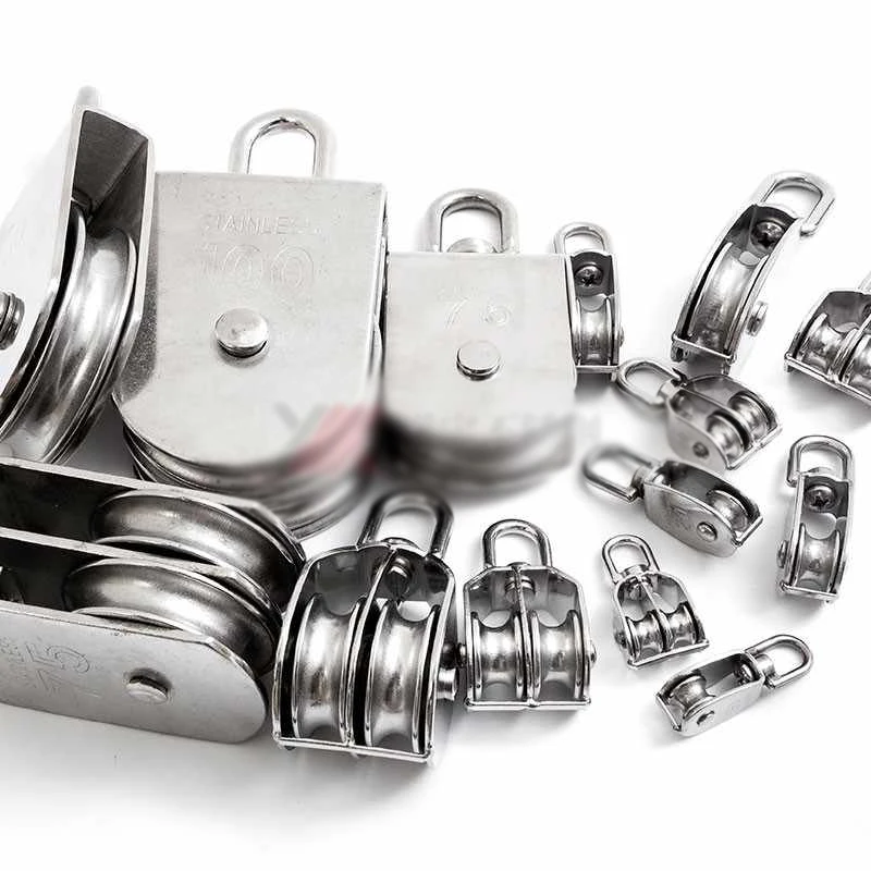 1PCS M15/20/25 Stainless Steel Single Double Groove Pulley Heavy Duty Steel Traction Wheel Swivel Lifting Rope Pulley Block Tool