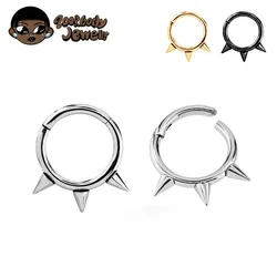 1PC F136 Titanium Punk Spiked Septum Ring Nostril Piercing Nose Clicker Segment Hinged Nose Rings Hoop 16G Cartilage Earring
