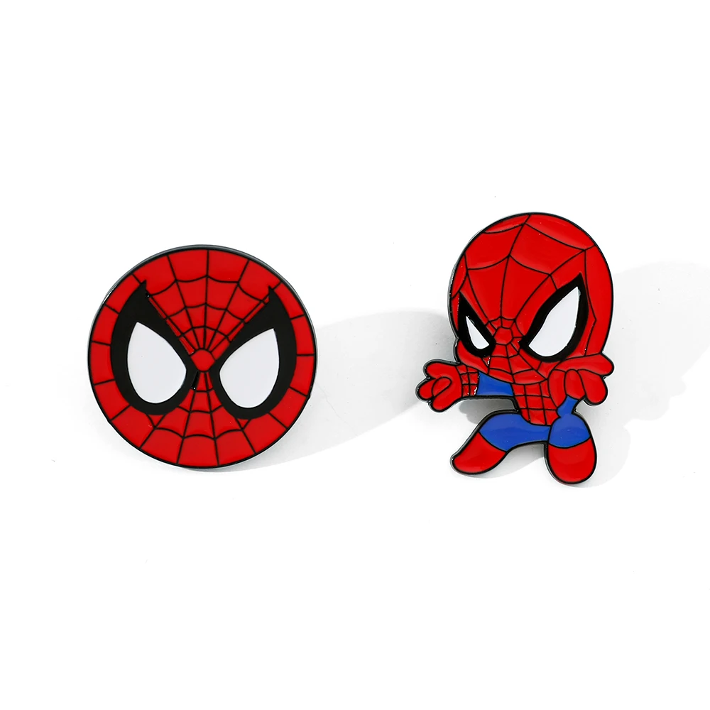 2 Pcs Cute cartoon creative Spider-Man alloy brooch European and American film characters superhero metal badge accessories