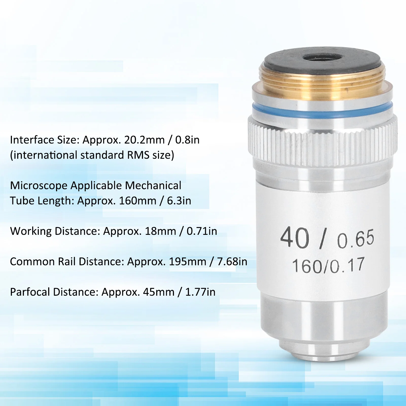 Achromatic Microscope Objective 40X High Magnification 20.2mm Interface Standard RMS Silver Microscope Lens Microscope Objective