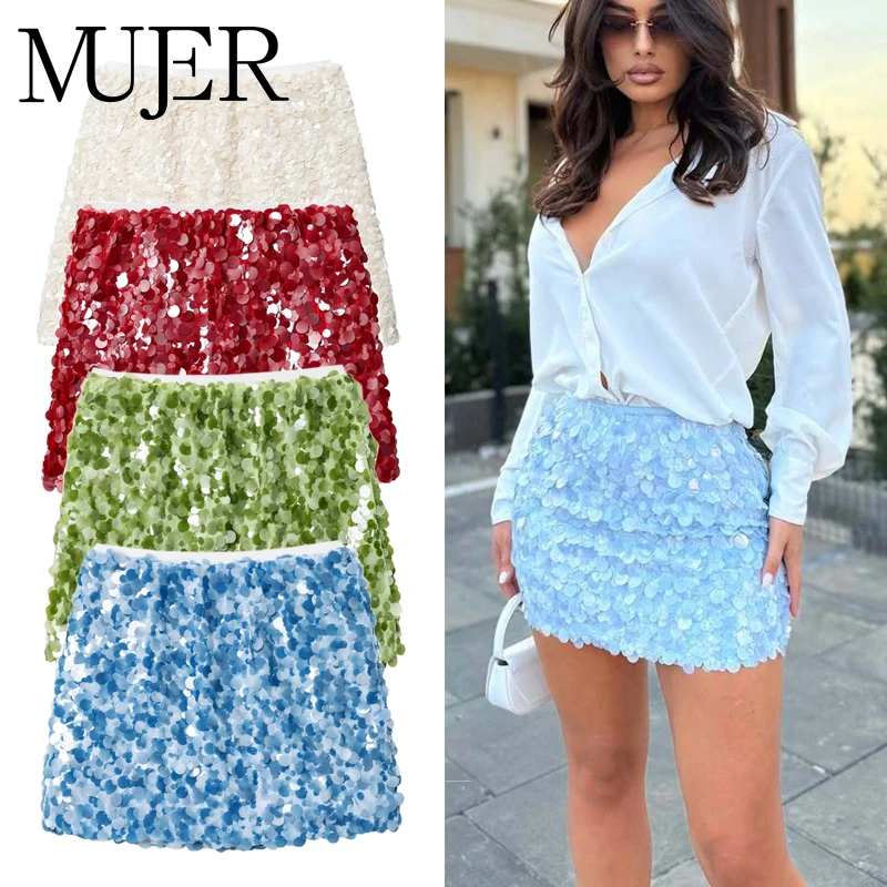 

MUJER 2025 Sequin Short Skirts for Woman Luxury Mini Women's Skirt Cylinder Pencil High Waist Skirt Women Glitter Women Skirts