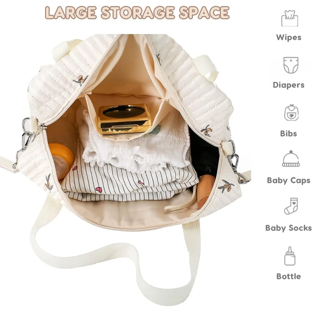 New Bear Animal Baby Stroller Bag Newborn Baby Beige Cotton Fabric Zipper Diaper Handbag Mummy Shoulder Bag for Traveling