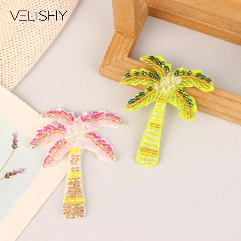 

3D Coloful Beads Coconut Tree Patches For Clothing Hat Sewing Beaded Accessories DIY Applique Decoration