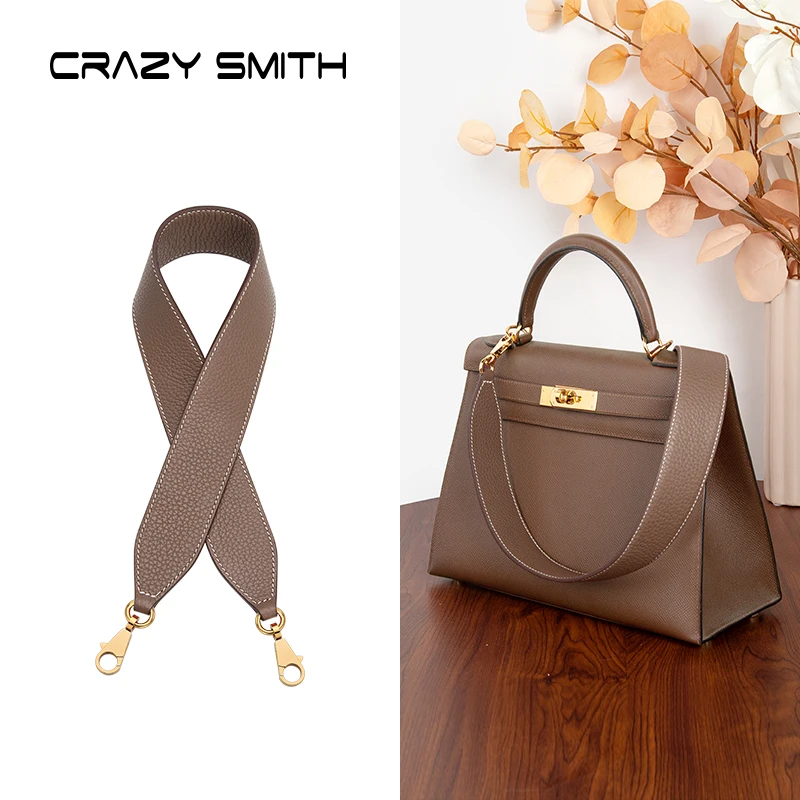 CRAZYSMITH Genuine Leather Luxury Bag Strap For Hermes Kelly Underarm Wide Shoulder Straps Replacement Handbag Bag Accessories