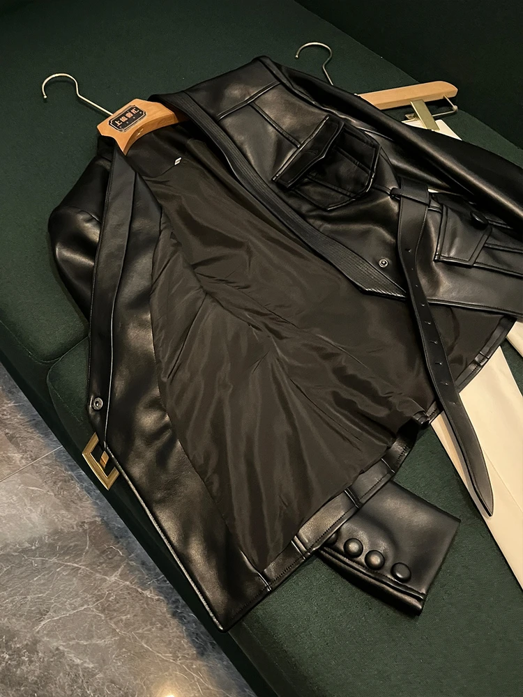 Faionable Gürtel Slim Fit Leder Jaet Mantel AK25 Frühherbst Neue Sle Long Sve Umlegekragen Anderes Material 00%