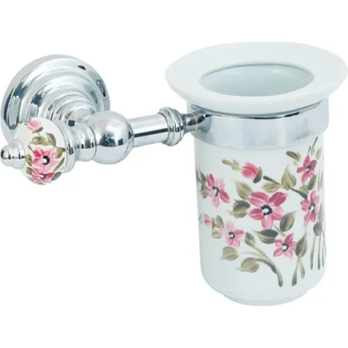 Eleanor Chrome Mount Brass-Porcelain Pattern Tooth Brush Holder 8406