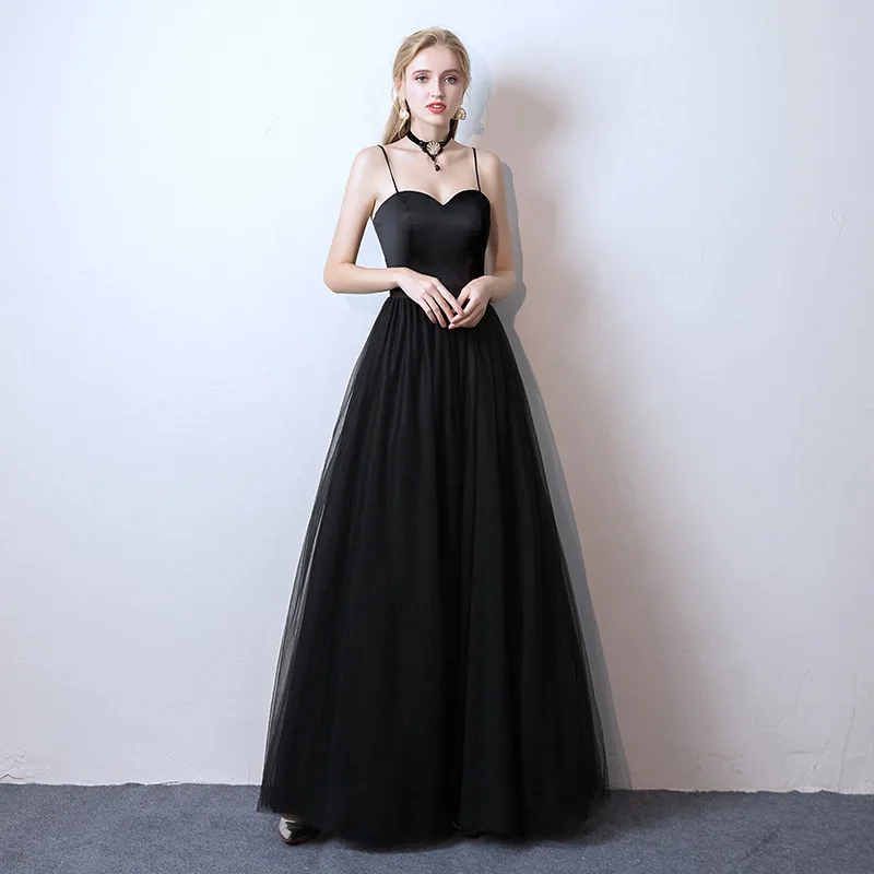 

Black Long Camisole Gown Birthday Banquet Host Performance Annual Party Evening Dress Summer