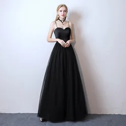 Black Long Camisole Gown Birthday Banquet Host Performance Annual Party Evening Dress Summer