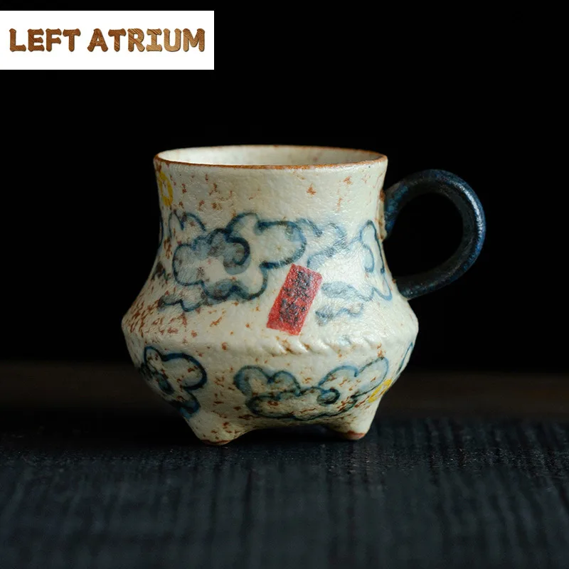 

50ml Pure Hand-painted Blue And White Flint Red Teacup Japanese Tea Bowl Handle Mug Tea-tasting Jianzhan Master Cups Drinkware