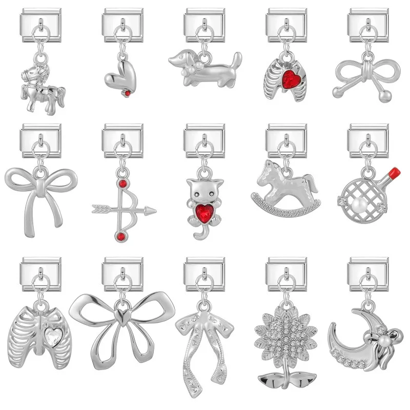 Boho Elephant Butterfly Devil Eyes Moon Bow Knot Italian Charm Link Stainless Steel Fit 9mm Italian Chain Bracelet DIY Gift