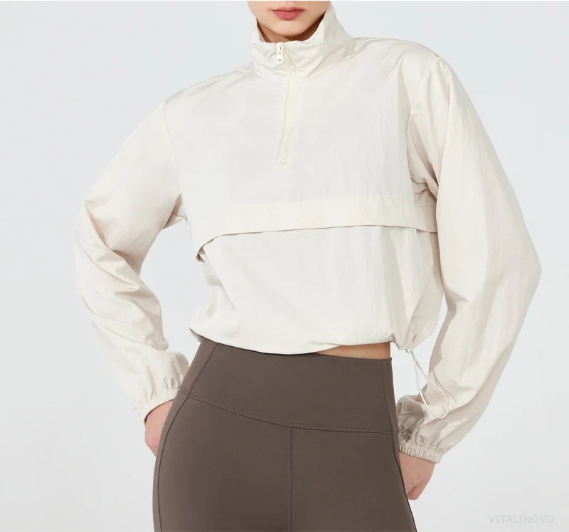VITALINOVO Damen-Sportjacke, leichter Pullover mit Viertelreißverschluss, für Golf, Wandern, Laufen, Windjacke, UPF50+, wasserdichte Jacke – Detail 8