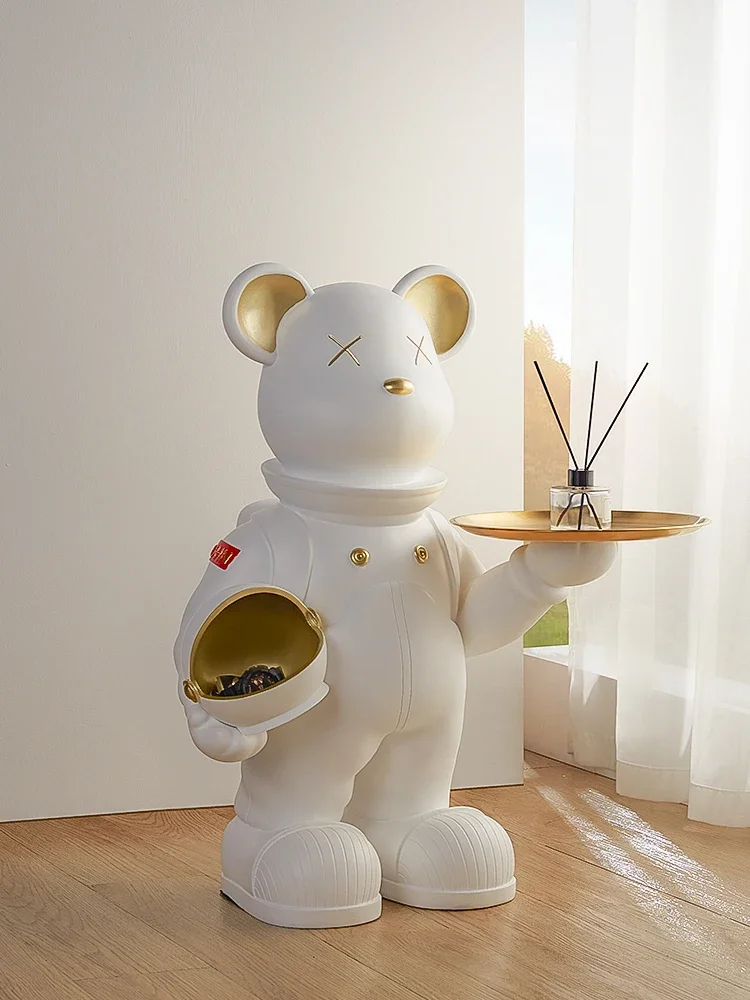 

Nordic Home Decor Cartoon Space Bear Sculpture Living Room Decoration Tray Large Animal Statue Bedroom Lighting Ornament Figurin