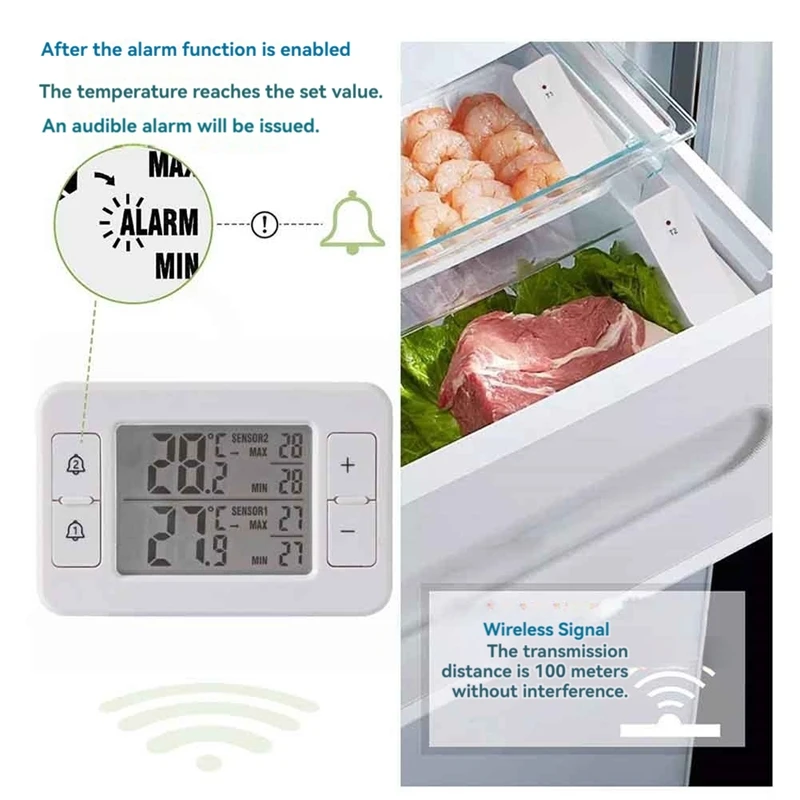 Top Deals Wireless Indoor Outdoor Freezer Thermometer Sensor Temperature Monitor With Audible Alarm Temperature Gauge For Kitche