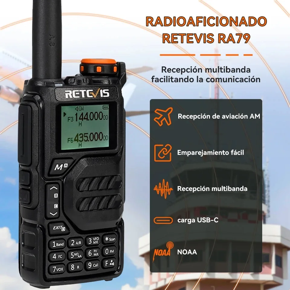 Retevis RA79 banda de aviación Walkie Talkie AM FM Airband Radio bidireccional USB C carga Ham Radio Quansheng UVK5 uvk5 walkie-talkie