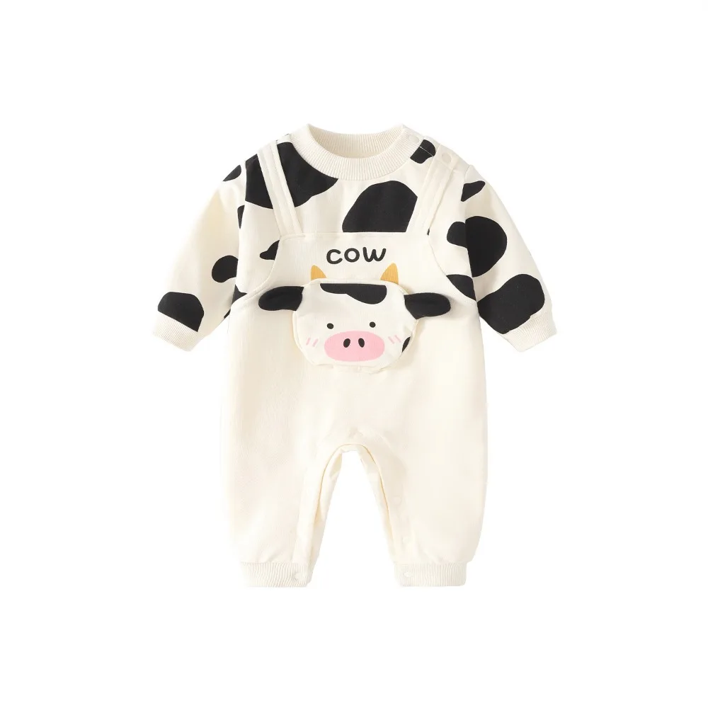 

Cute Long Pants Cow Baby Romper Infant Cotton False Two-pieces Jumpsuit Casual Outfit Soft Newborn Jumpsuit Gift Set
